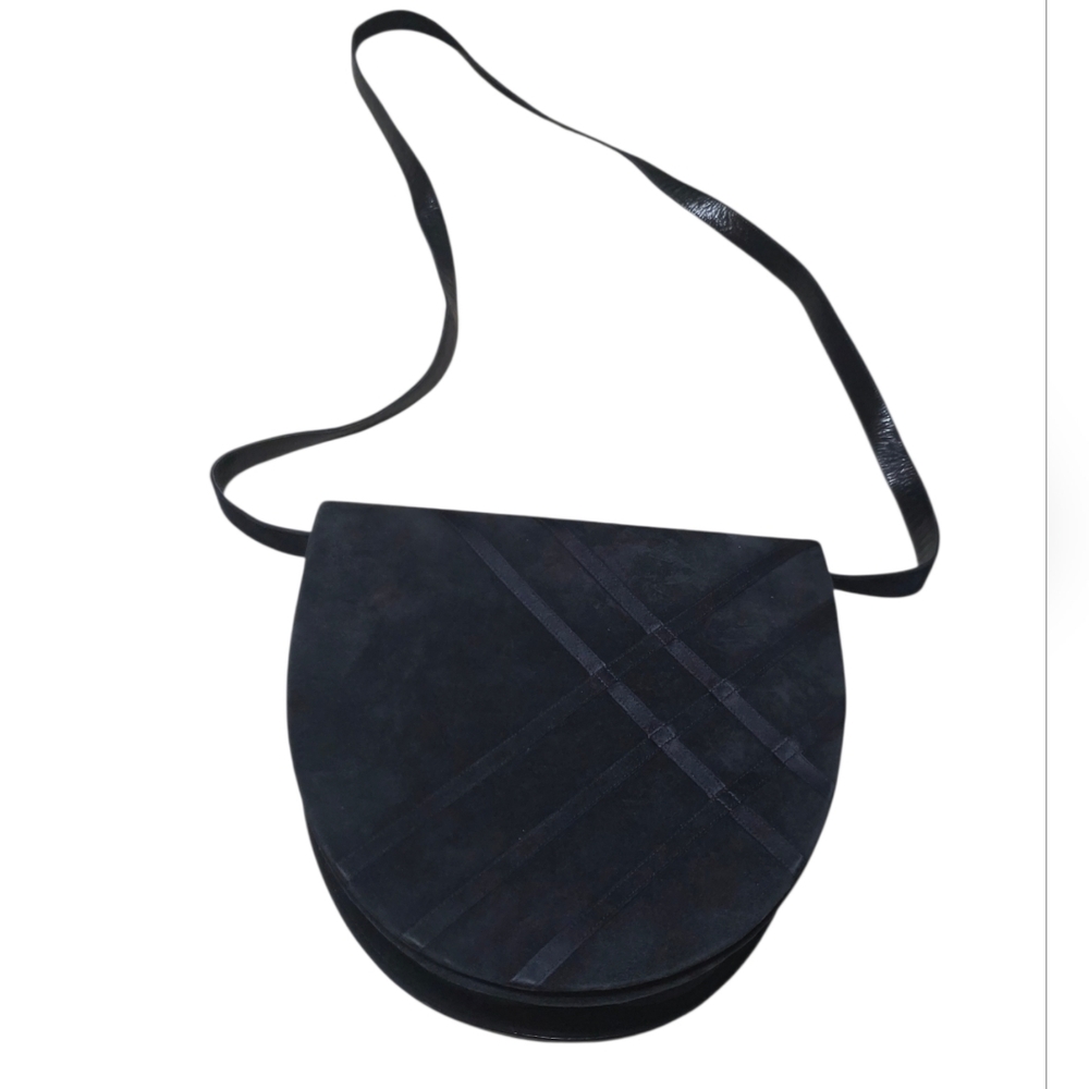 Bally Navy Blue Suede Rounded Front Flap Structured Crossbody Bag